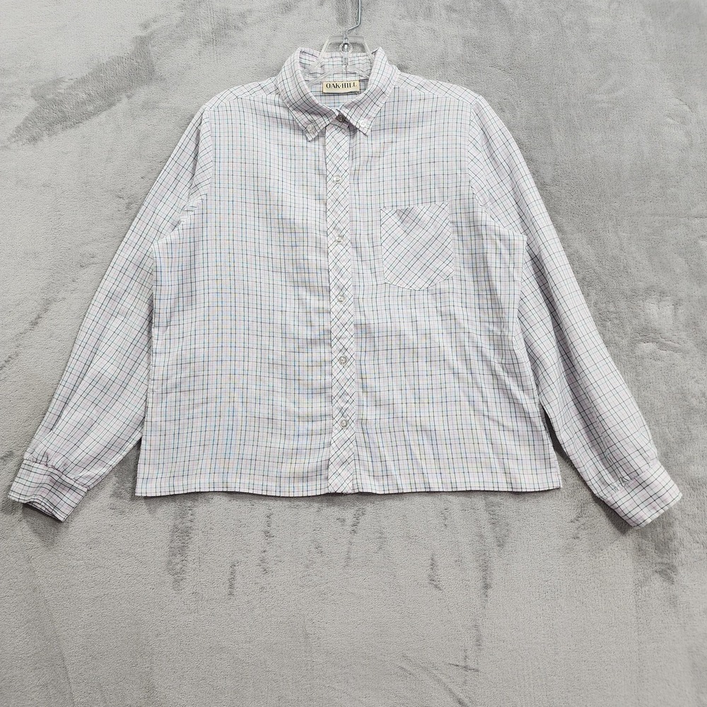 Vintage Oak Hill Shirt Womens 1X White Multicolor Plaid Button Down Long Sleeve